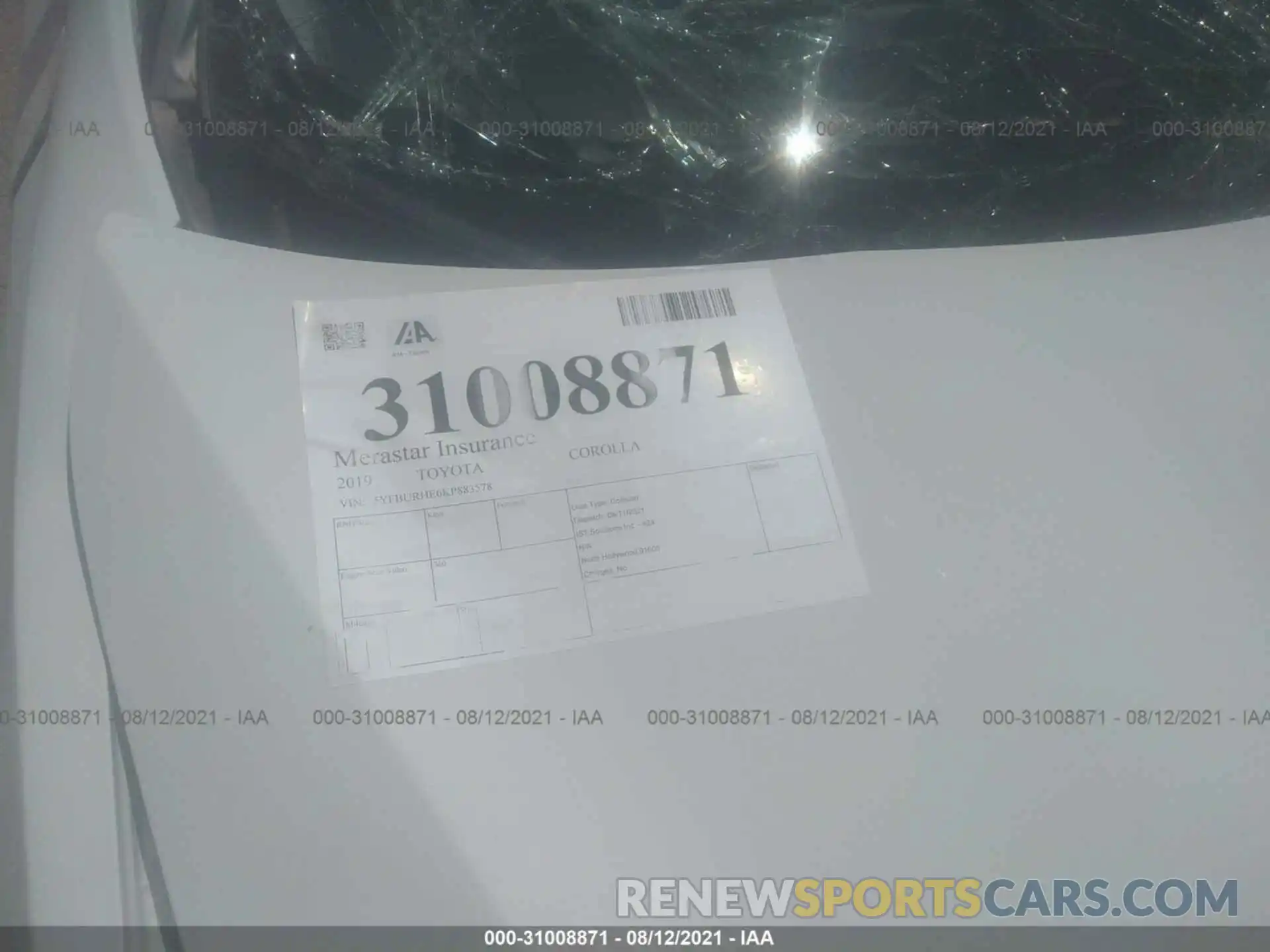 9 Photograph of a damaged car 5YFBURHE6KP883578 TOYOTA COROLLA 2019