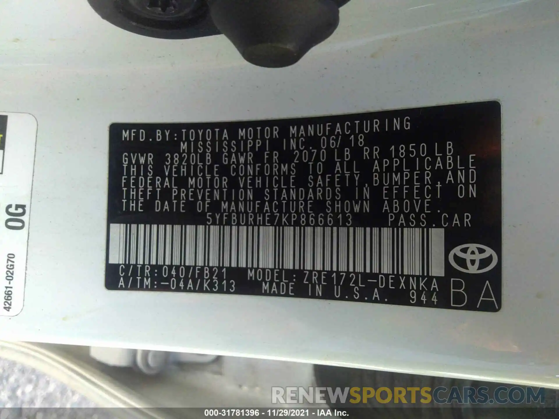 9 Photograph of a damaged car 5YFBURHE7KP866613 TOYOTA COROLLA 2019