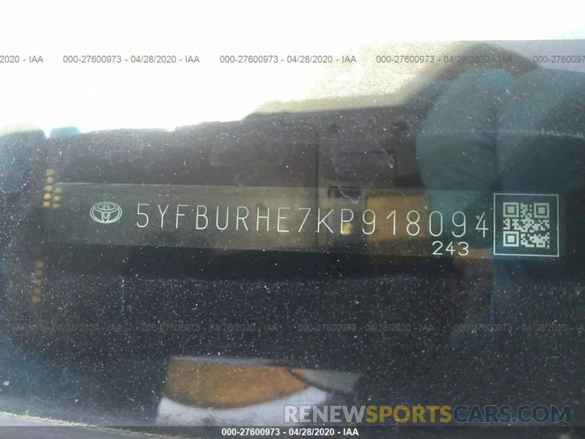 9 Photograph of a damaged car 5YFBURHE7KP918094 TOYOTA COROLLA 2019