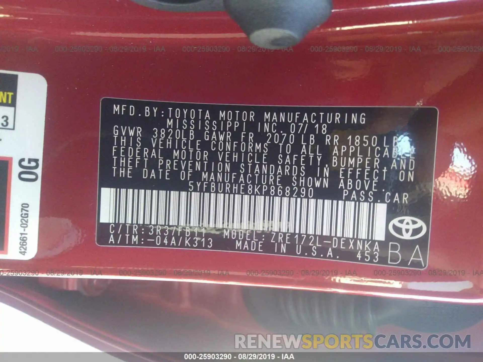 9 Photograph of a damaged car 5YFBURHE8KP868290 TOYOTA COROLLA 2019