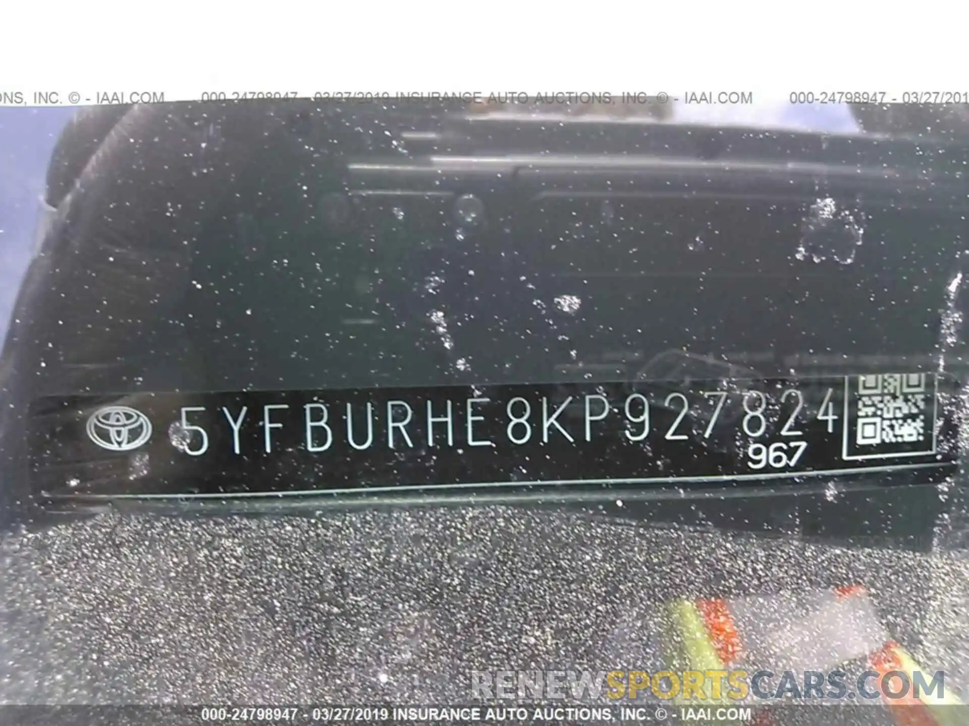 9 Photograph of a damaged car 5YFBURHE8KP927824 TOYOTA COROLLA 2019