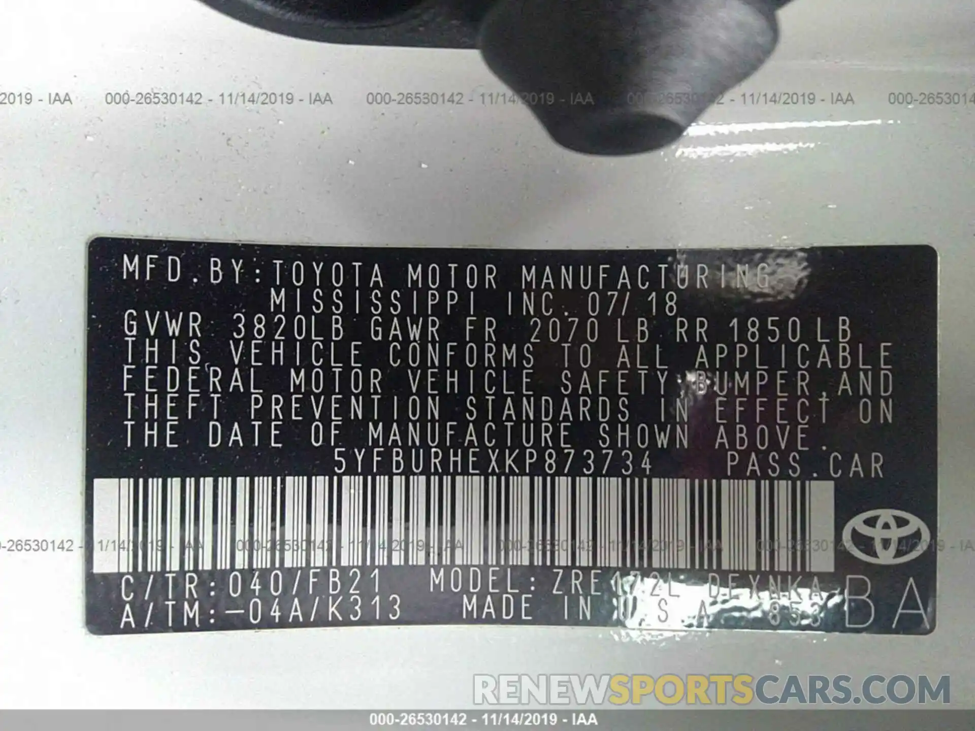 9 Photograph of a damaged car 5YFBURHEXKP873734 TOYOTA COROLLA 2019