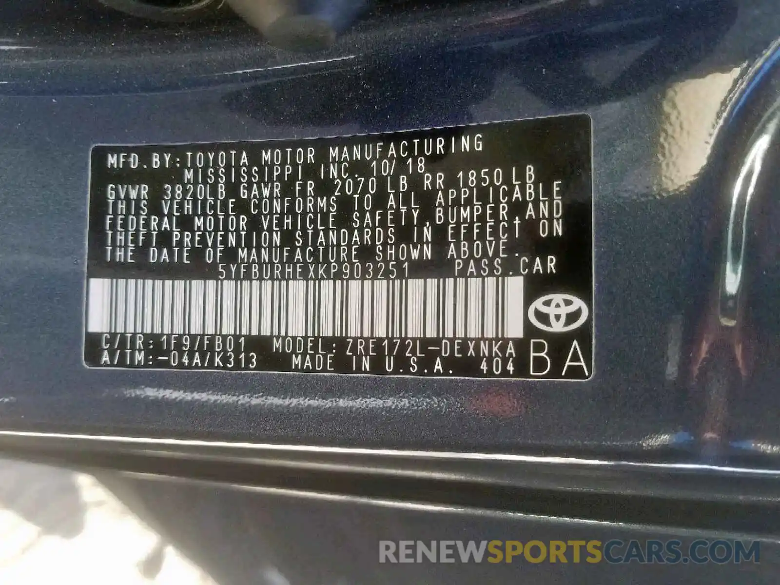 10 Photograph of a damaged car 5YFBURHEXKP903251 TOYOTA COROLLA 2019