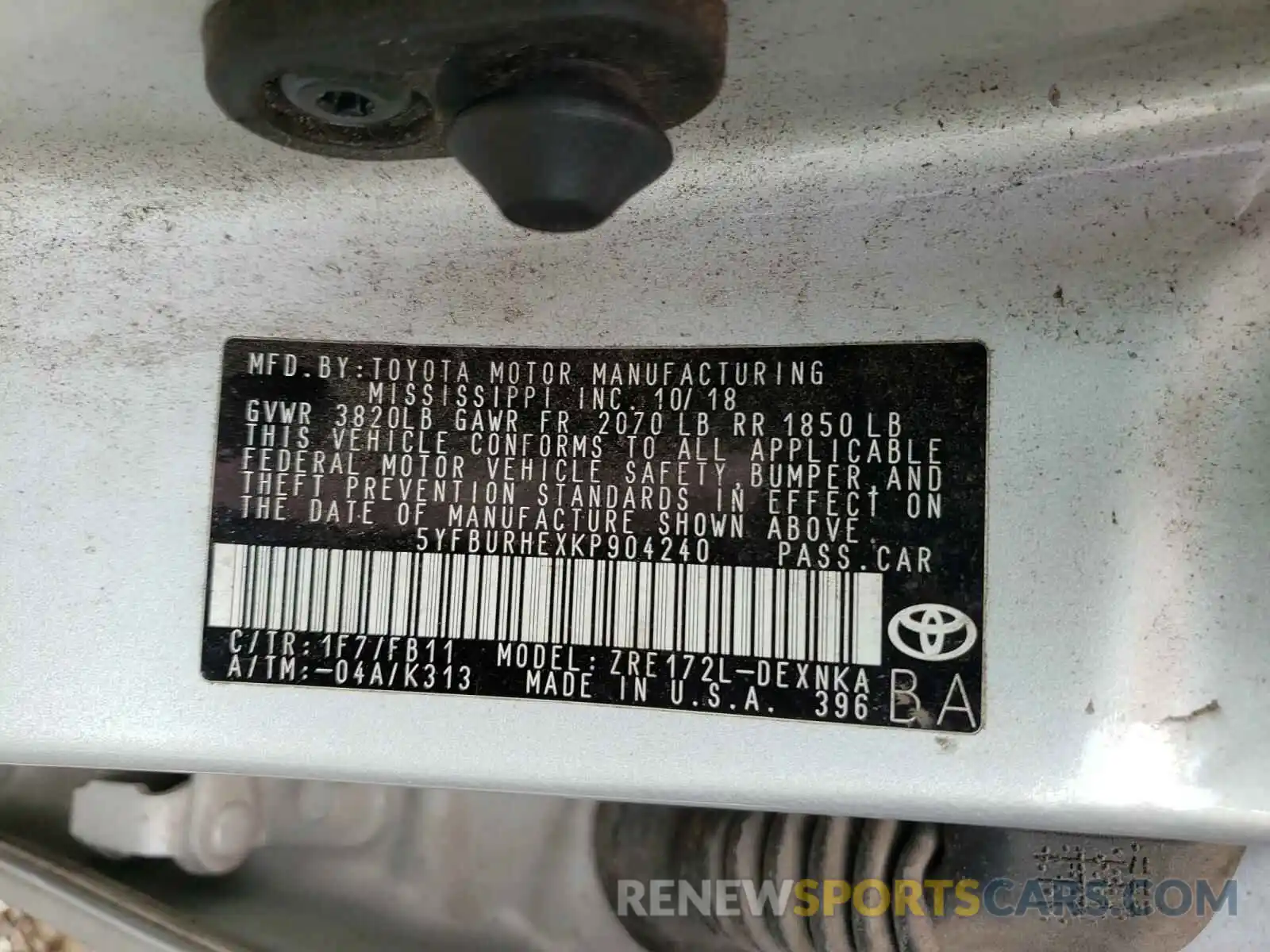 10 Photograph of a damaged car 5YFBURHEXKP904240 TOYOTA COROLLA 2019