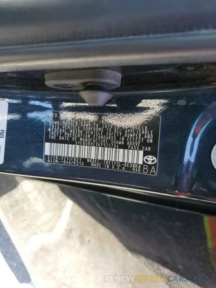 10 Photograph of a damaged car 5YFBURHEXKP925704 TOYOTA COROLLA 2019