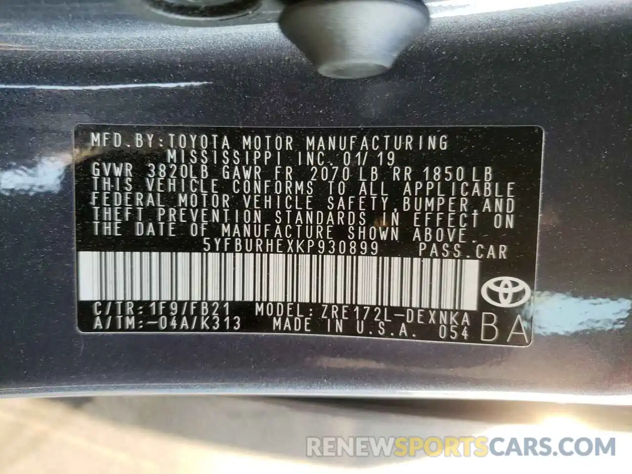 10 Photograph of a damaged car 5YFBURHEXKP930899 TOYOTA COROLLA 2019