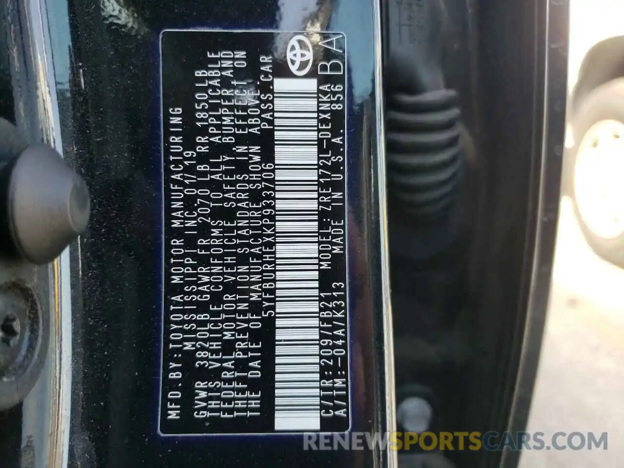 10 Photograph of a damaged car 5YFBURHEXKP933706 TOYOTA COROLLA 2019