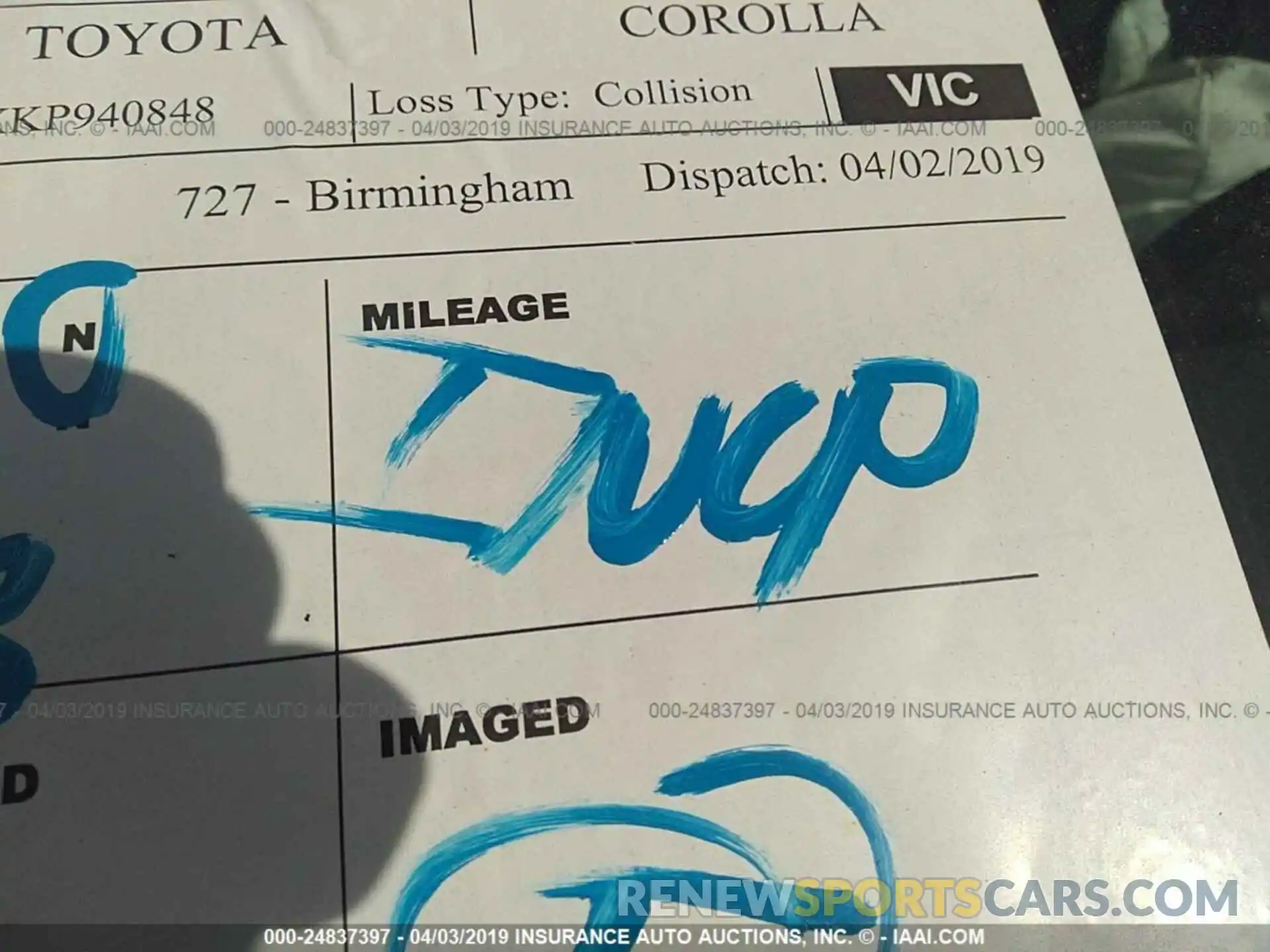 7 Photograph of a damaged car 5YFBURHEXKP940848 TOYOTA COROLLA 2019