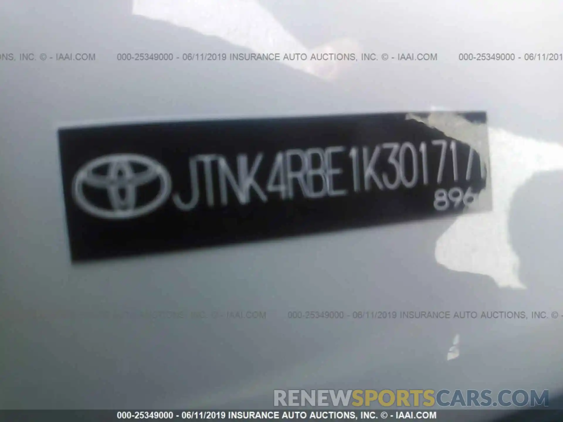 9 Photograph of a damaged car JTNK4RBE1K3017171 TOYOTA COROLLA 2019