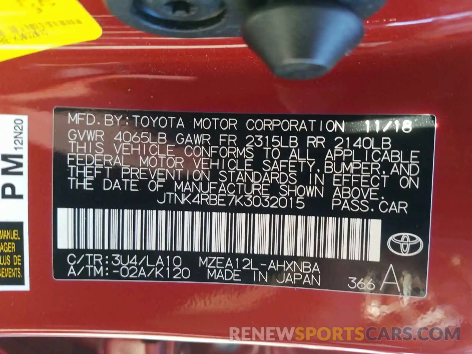 10 Photograph of a damaged car JTNK4RBE7K3032015 TOYOTA COROLLA 2019