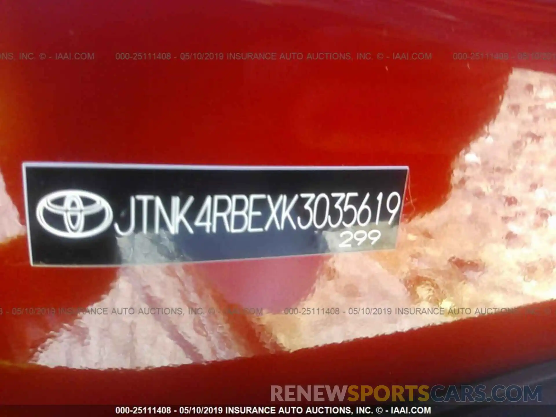 9 Photograph of a damaged car JTNK4RBEXK3035619 TOYOTA COROLLA 2019