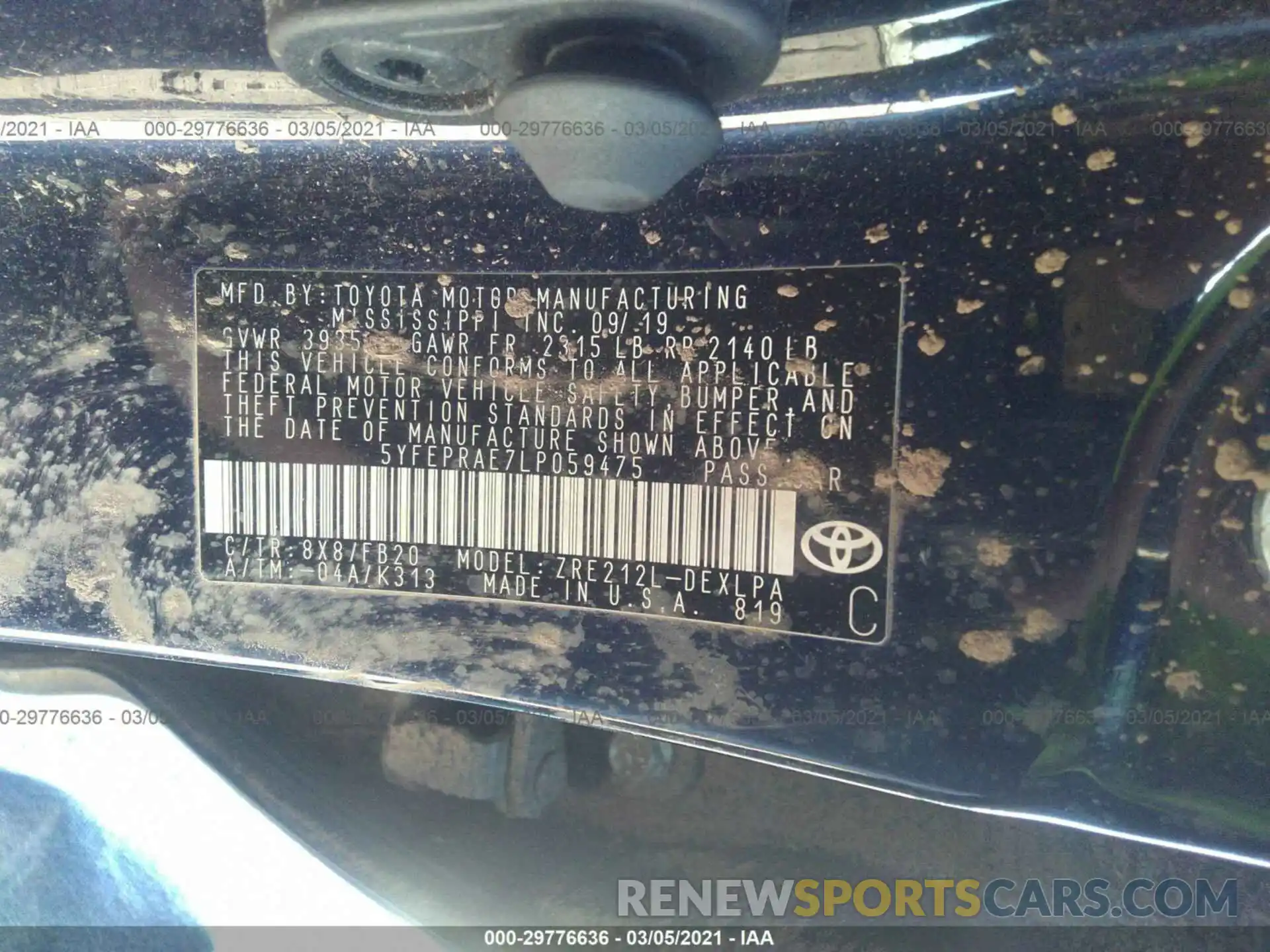 9 Photograph of a damaged car 5YFEPRAE7LP059475 TOYOTA COROLLA 2020