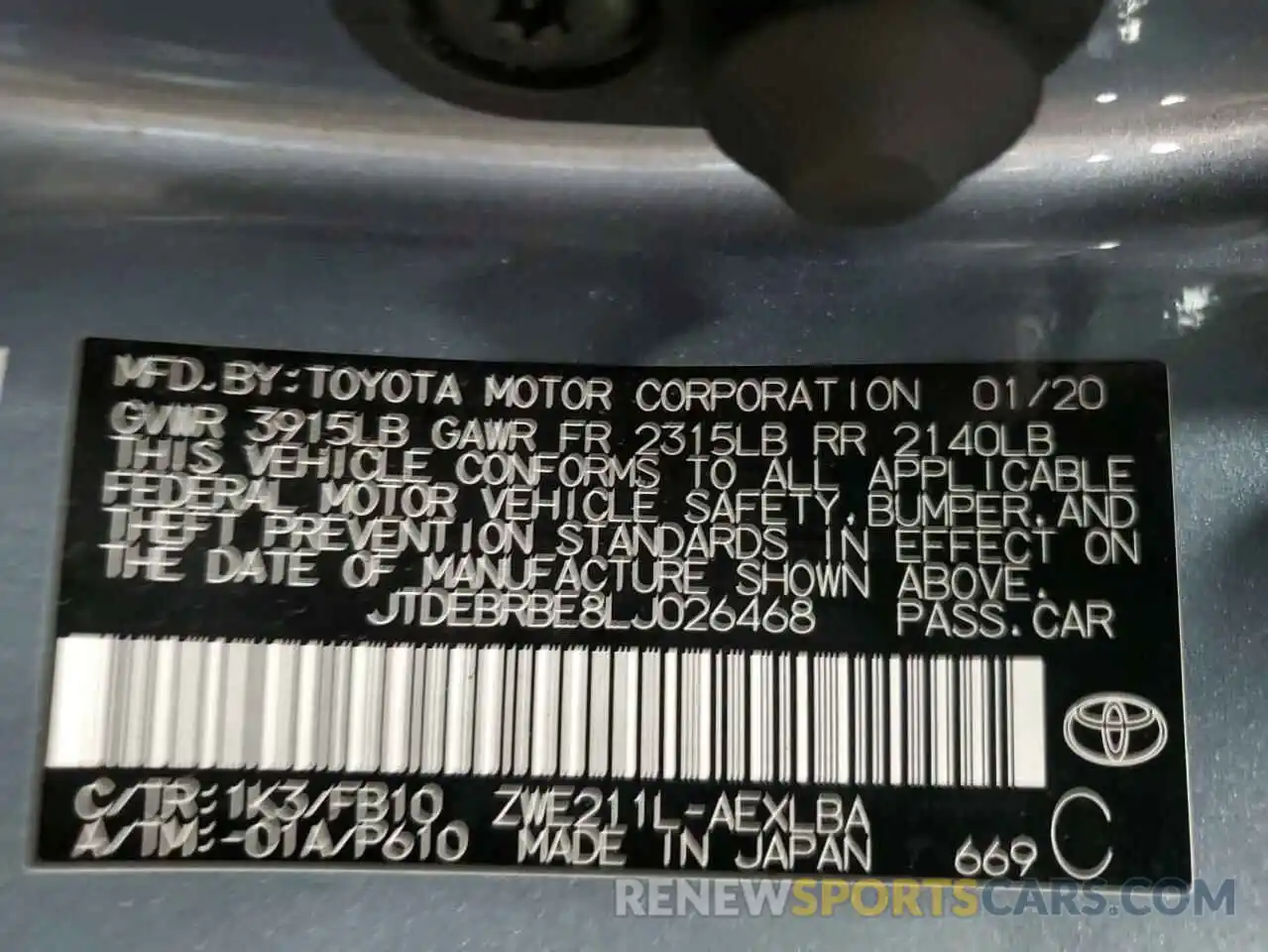 13 Фотография поврежденного автомобиля JTDEBRBE8LJ026468 TOYOTA COROLLA 2020