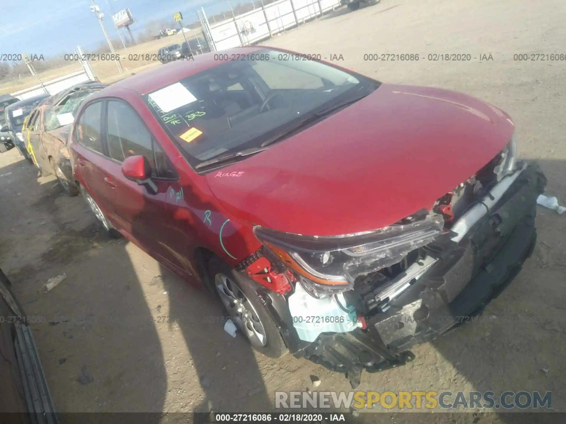 1 Photograph of a damaged car JTDEPRAE0LJ027293 TOYOTA COROLLA 2020