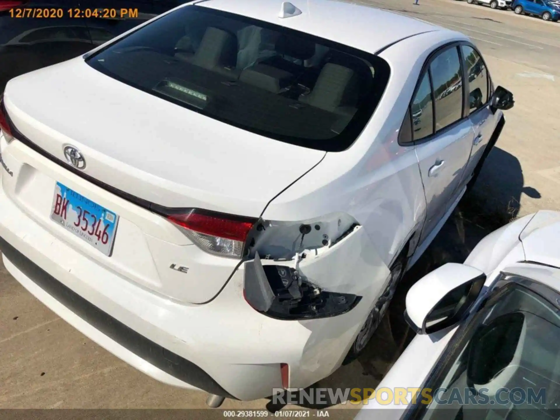 3 Photograph of a damaged car JTDEPRAE1LJ026167 TOYOTA COROLLA 2020