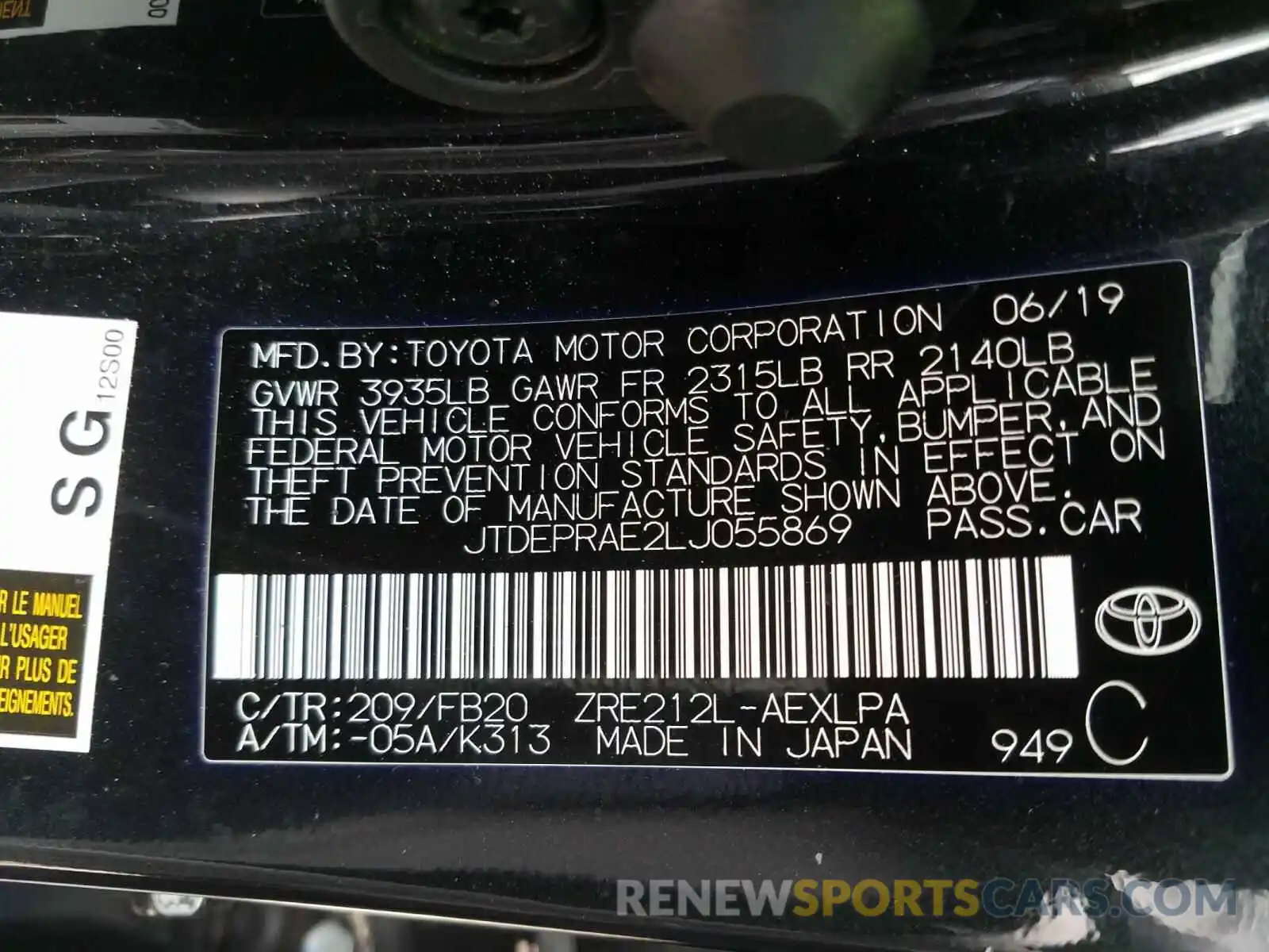 10 Фотография поврежденного автомобиля JTDEPRAE2LJ055869 TOYOTA COROLLA 2020