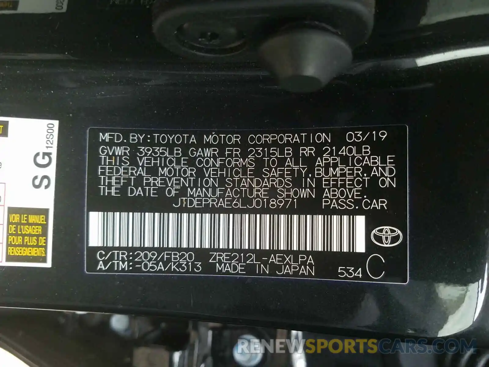 10 Фотография поврежденного автомобиля JTDEPRAE6LJ018971 TOYOTA COROLLA 2020