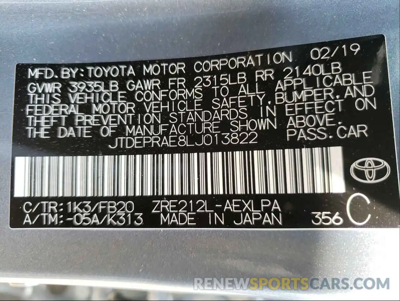 10 Фотография поврежденного автомобиля JTDEPRAE8LJ013822 TOYOTA COROLLA 2020