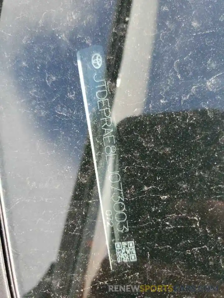 10 Photograph of a damaged car JTDEPRAE8LJ073003 TOYOTA COROLLA 2020