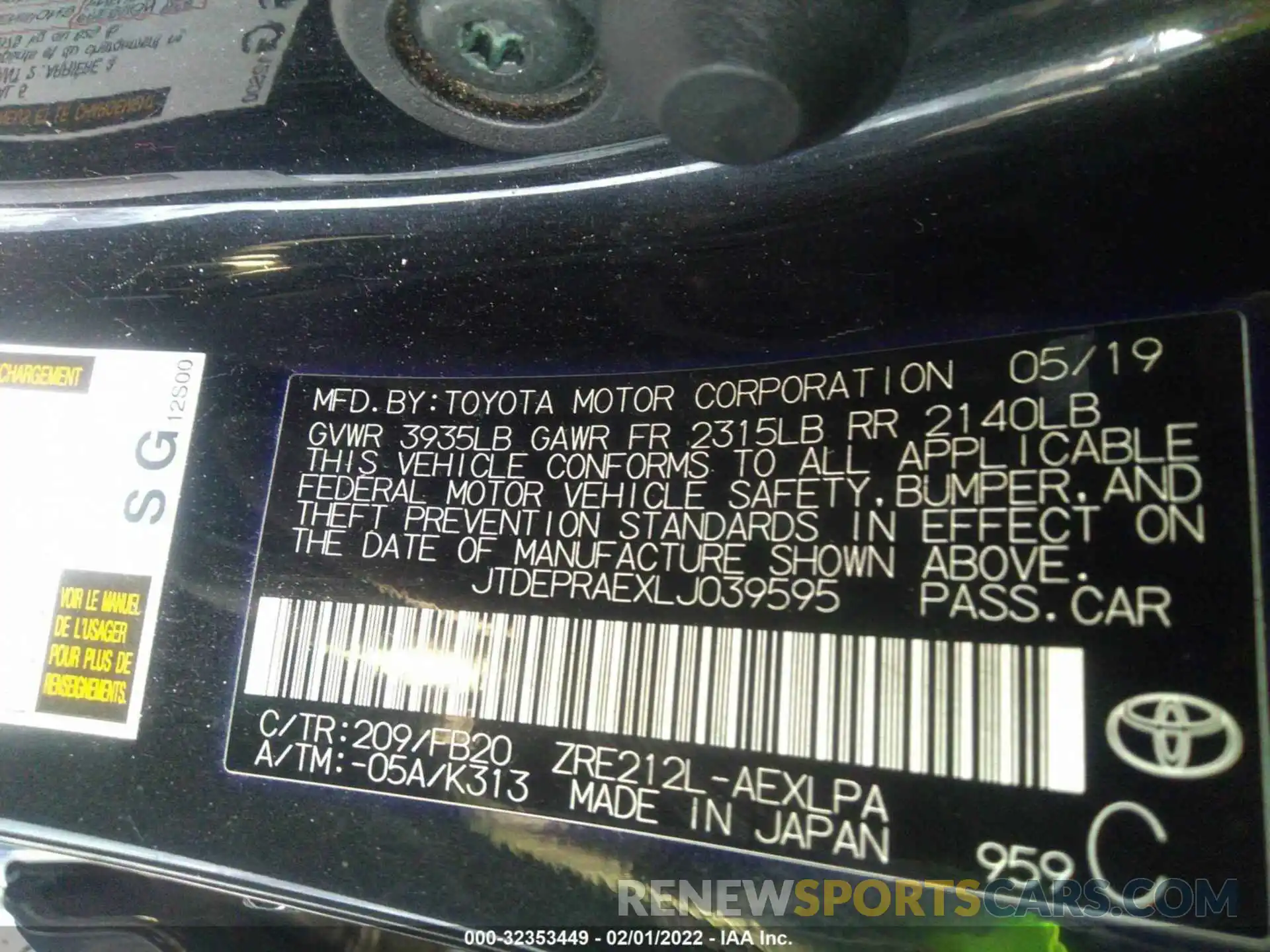 9 Фотография поврежденного автомобиля JTDEPRAEXLJ039595 TOYOTA COROLLA 2020