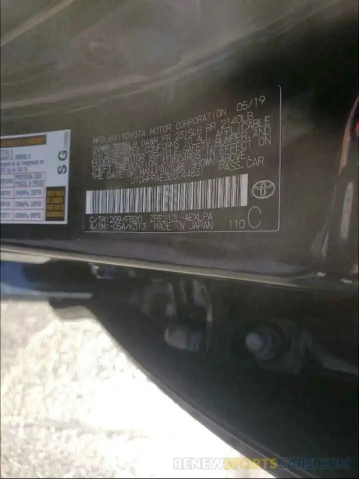 10 Photograph of a damaged car JTDHPRAE3LJ044831 TOYOTA COROLLA 2020