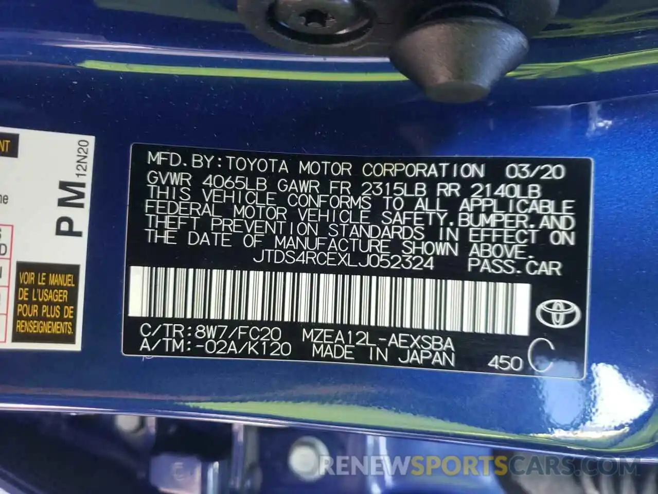 10 Фотография поврежденного автомобиля JTDS4RCEXLJ052324 TOYOTA COROLLA 2020