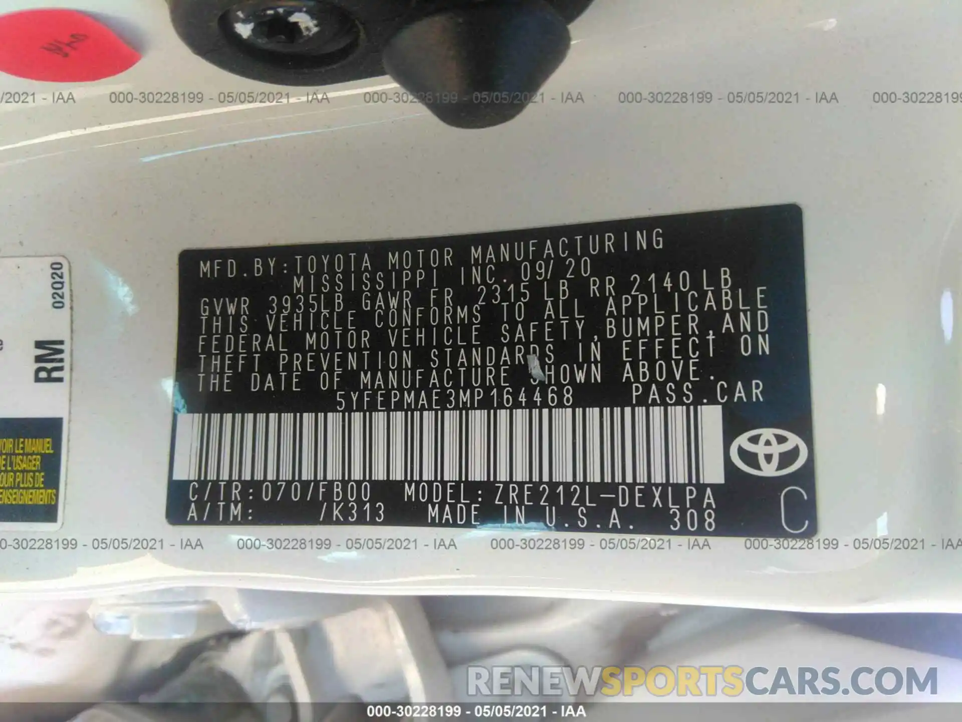 9 Фотография поврежденного автомобиля 5YFEPMAE3MP164468 TOYOTA COROLLA 2021