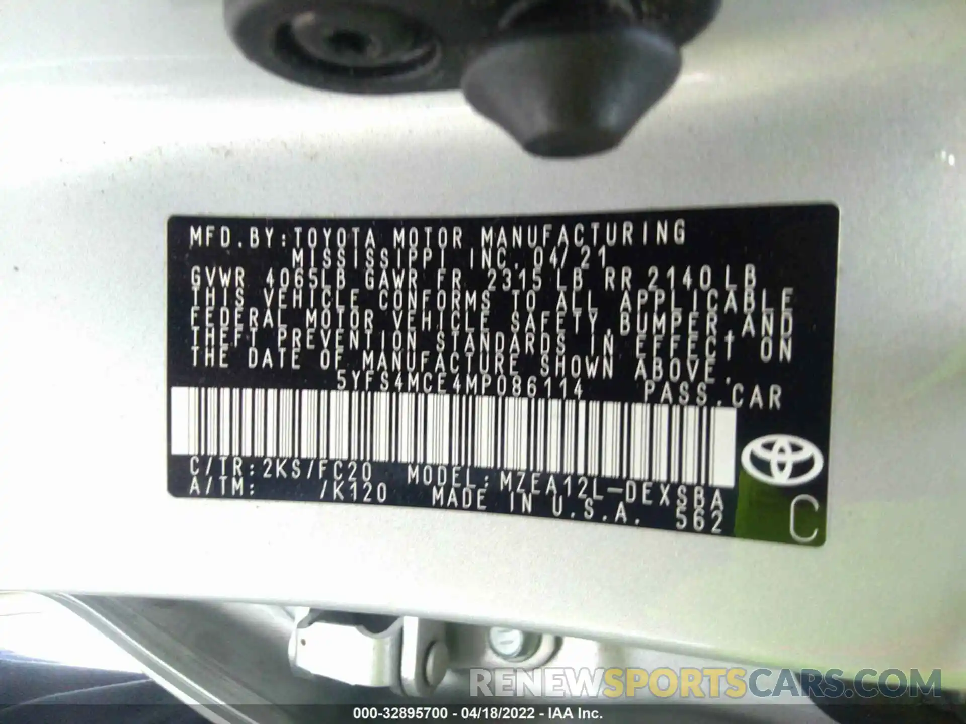 9 Фотография поврежденного автомобиля 5YFS4MCE4MP086114 TOYOTA COROLLA 2021