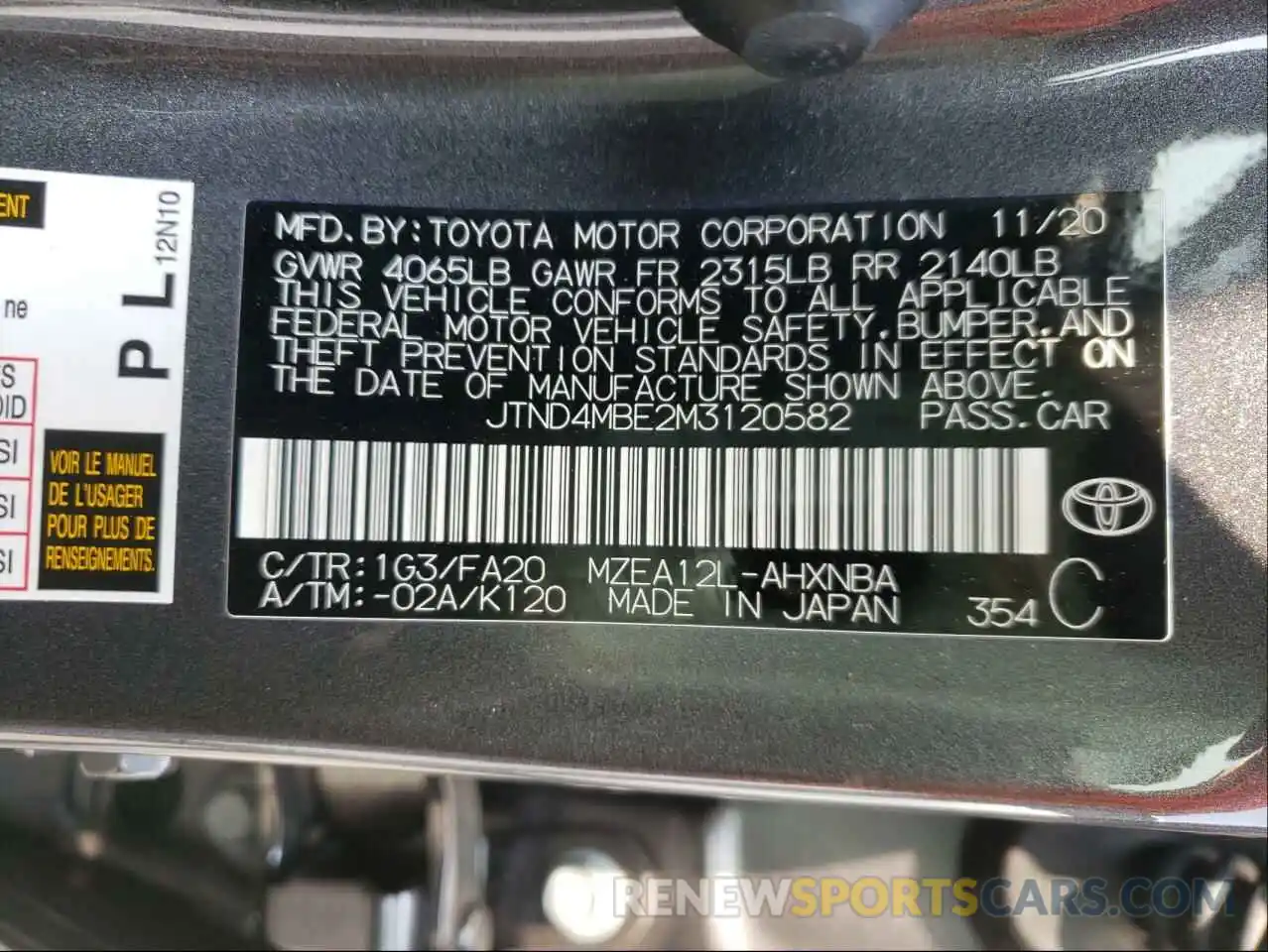 10 Фотография поврежденного автомобиля JTND4MBE2M3120582 TOYOTA COROLLA 2021