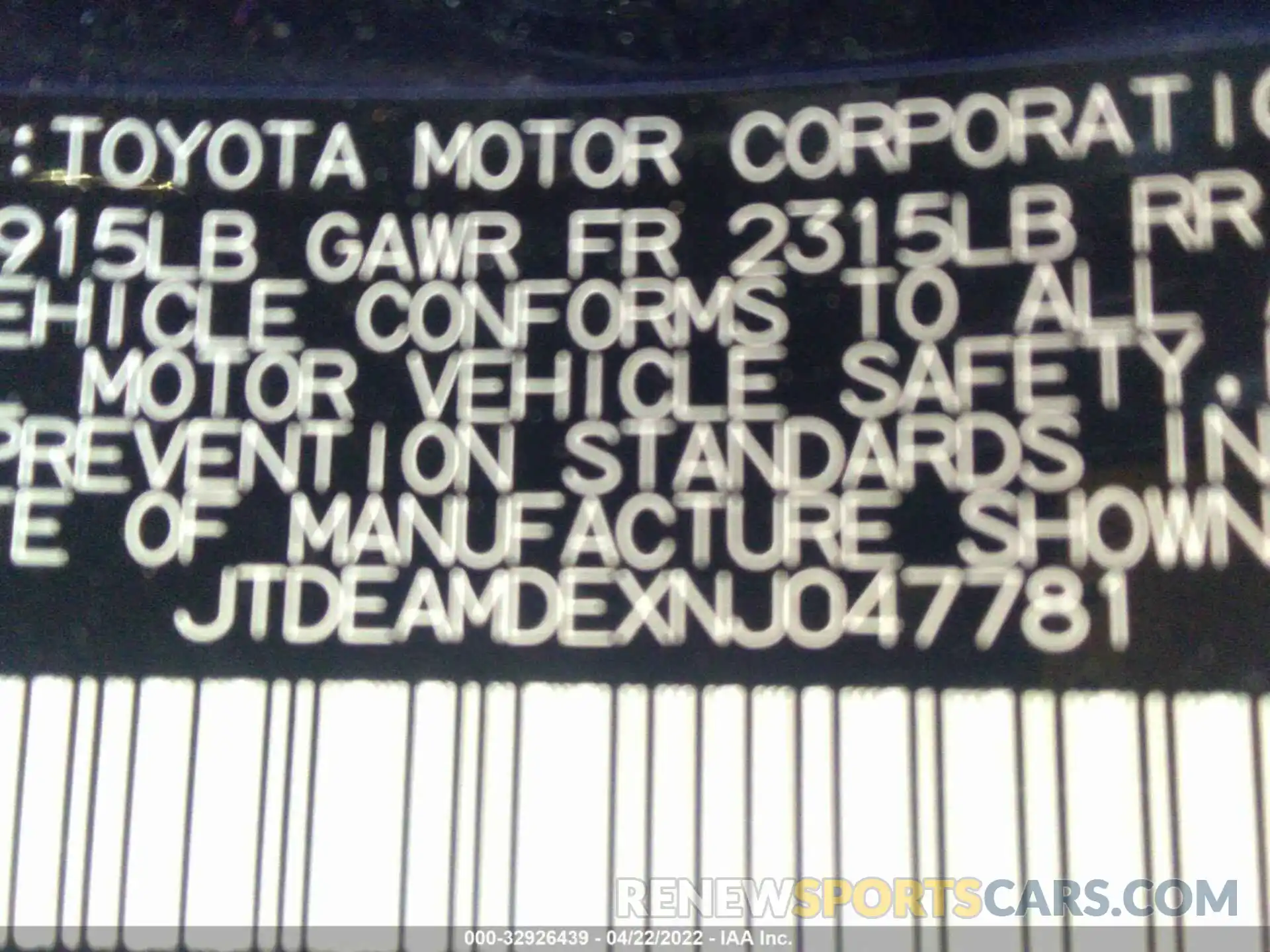 9 Photograph of a damaged car JTDEAMDEXNJ047781 TOYOTA COROLLA 2022