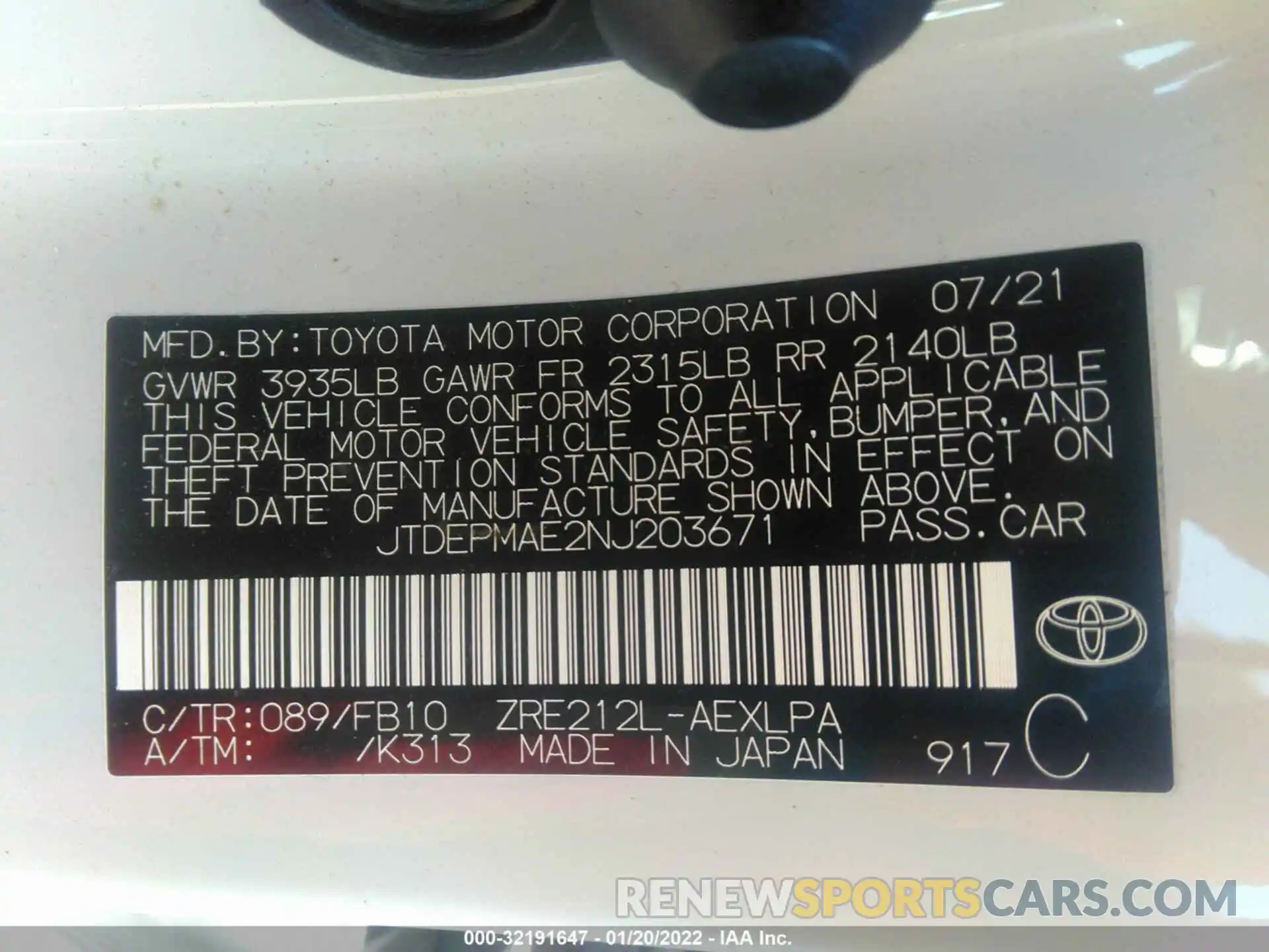 9 Photograph of a damaged car JTDEPMAE2NJ203671 TOYOTA COROLLA 2022