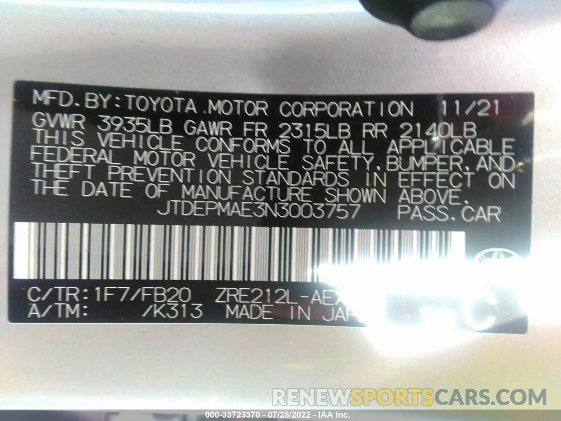 9 Фотография поврежденного автомобиля JTDEPMAE3N3003757 TOYOTA COROLLA 2022