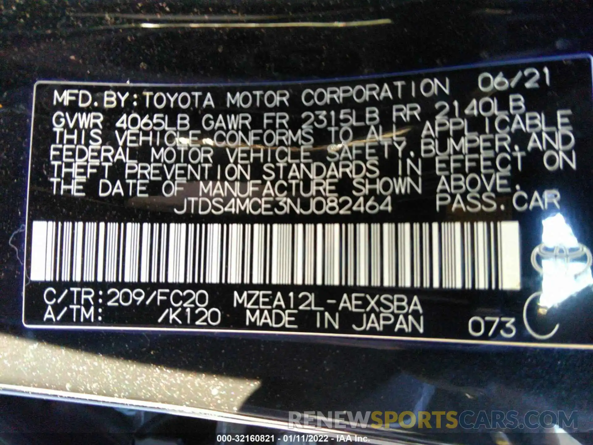 9 Photograph of a damaged car JTDS4MCE3NJ082464 TOYOTA COROLLA 2022