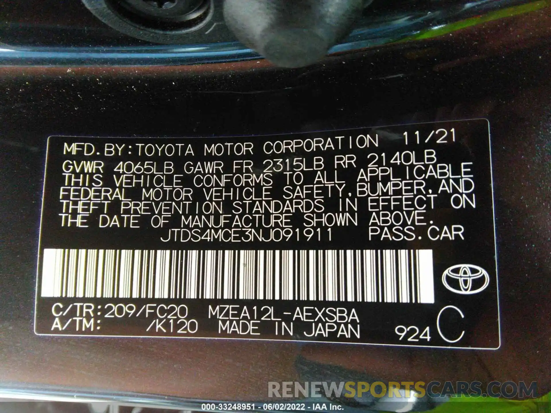 9 Photograph of a damaged car JTDS4MCE3NJ091911 TOYOTA COROLLA 2022