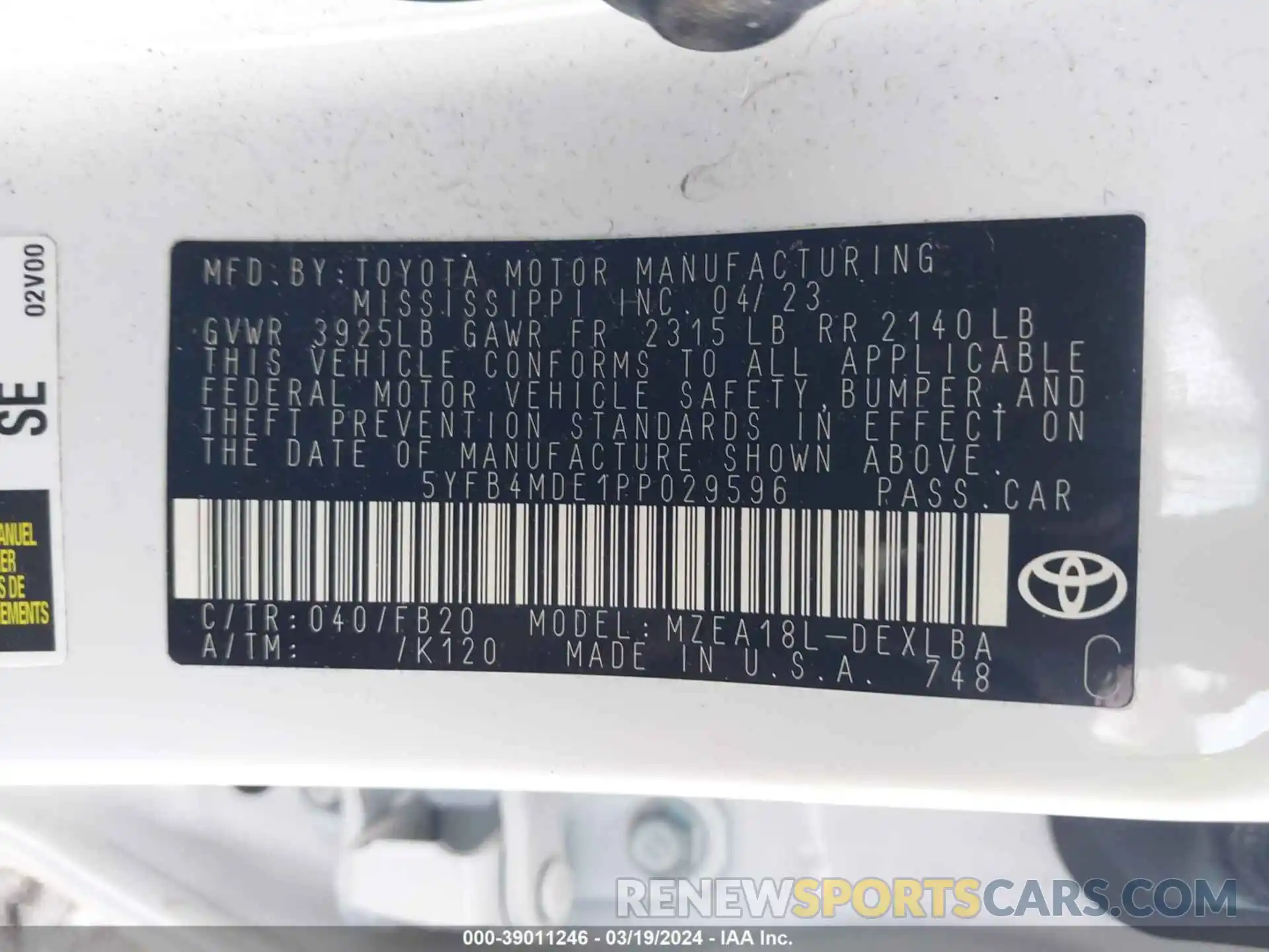 9 Photograph of a damaged car 5YFB4MDE1PP029596 TOYOTA COROLLA 2023