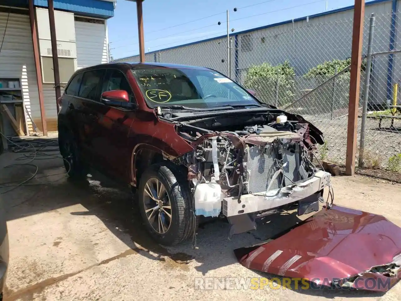 1 Photograph of a damaged car 5TDBZRFH0KS741510 TOYOTA HIGHLANDER 2019