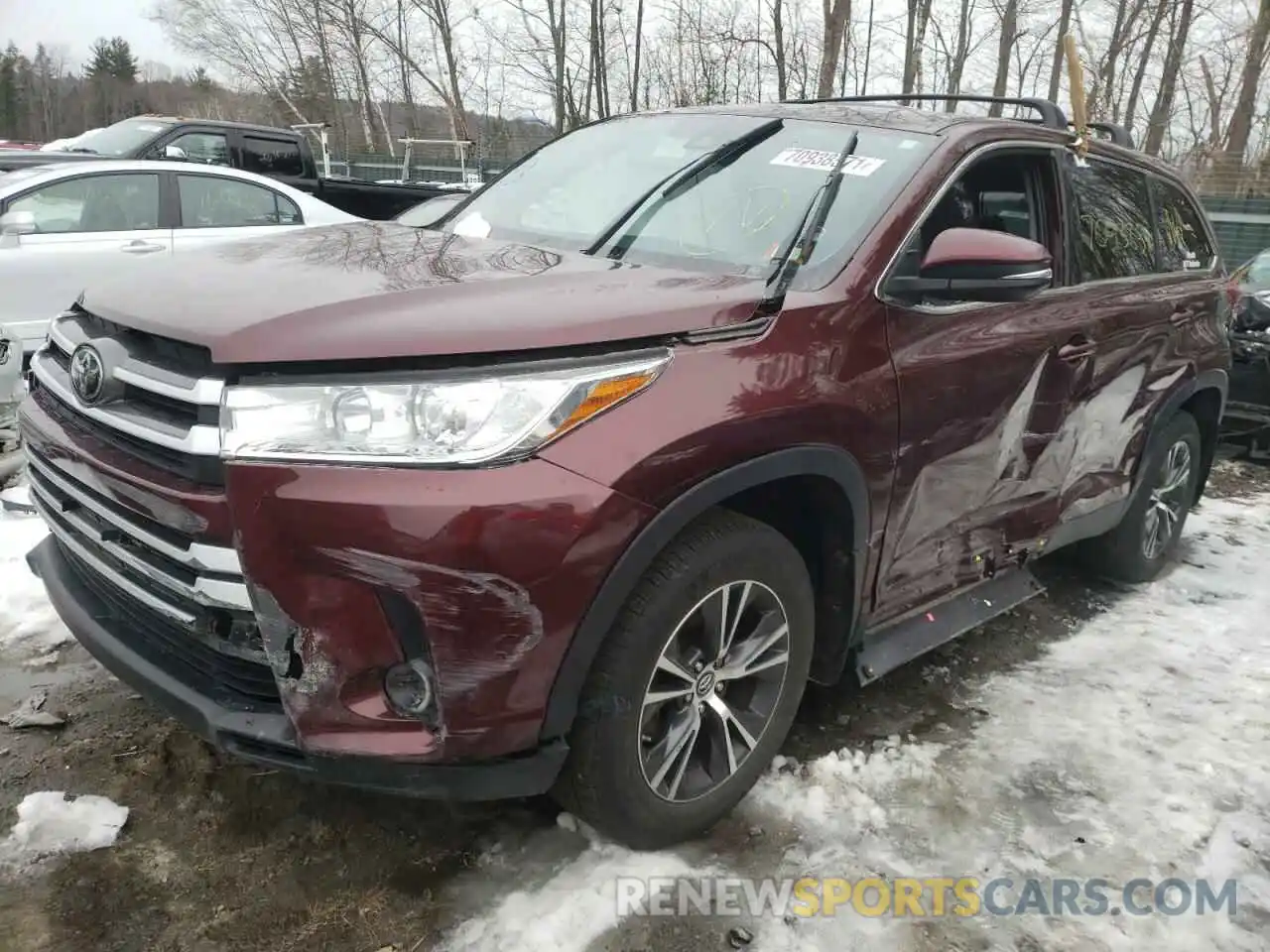 2 Photograph of a damaged car 5TDBZRFH3KS950885 TOYOTA HIGHLANDER 2019