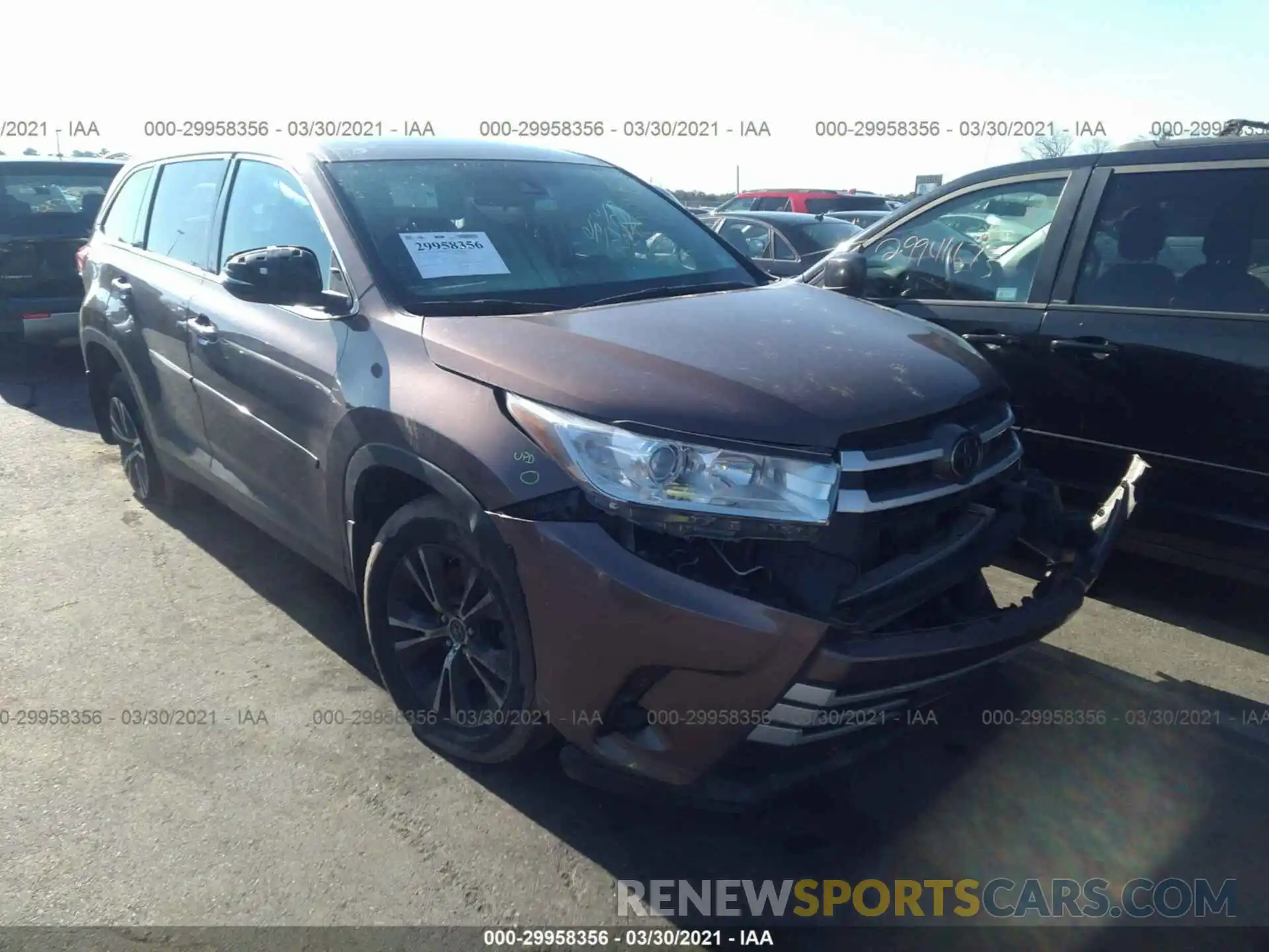 1 Photograph of a damaged car 5TDBZRFH6KS958964 TOYOTA HIGHLANDER 2019