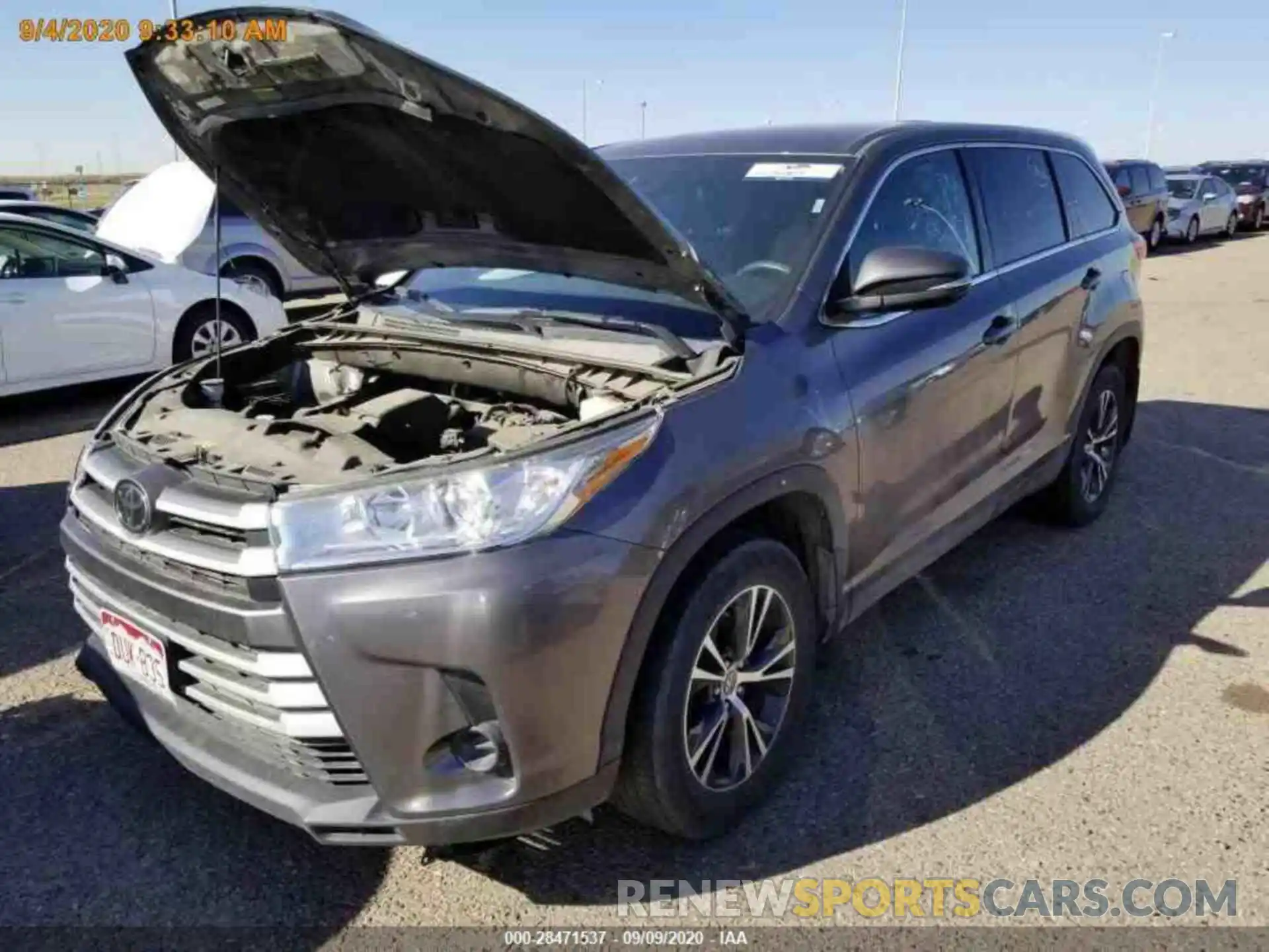 1 Photograph of a damaged car 5TDBZRFH8KS961171 TOYOTA HIGHLANDER 2019