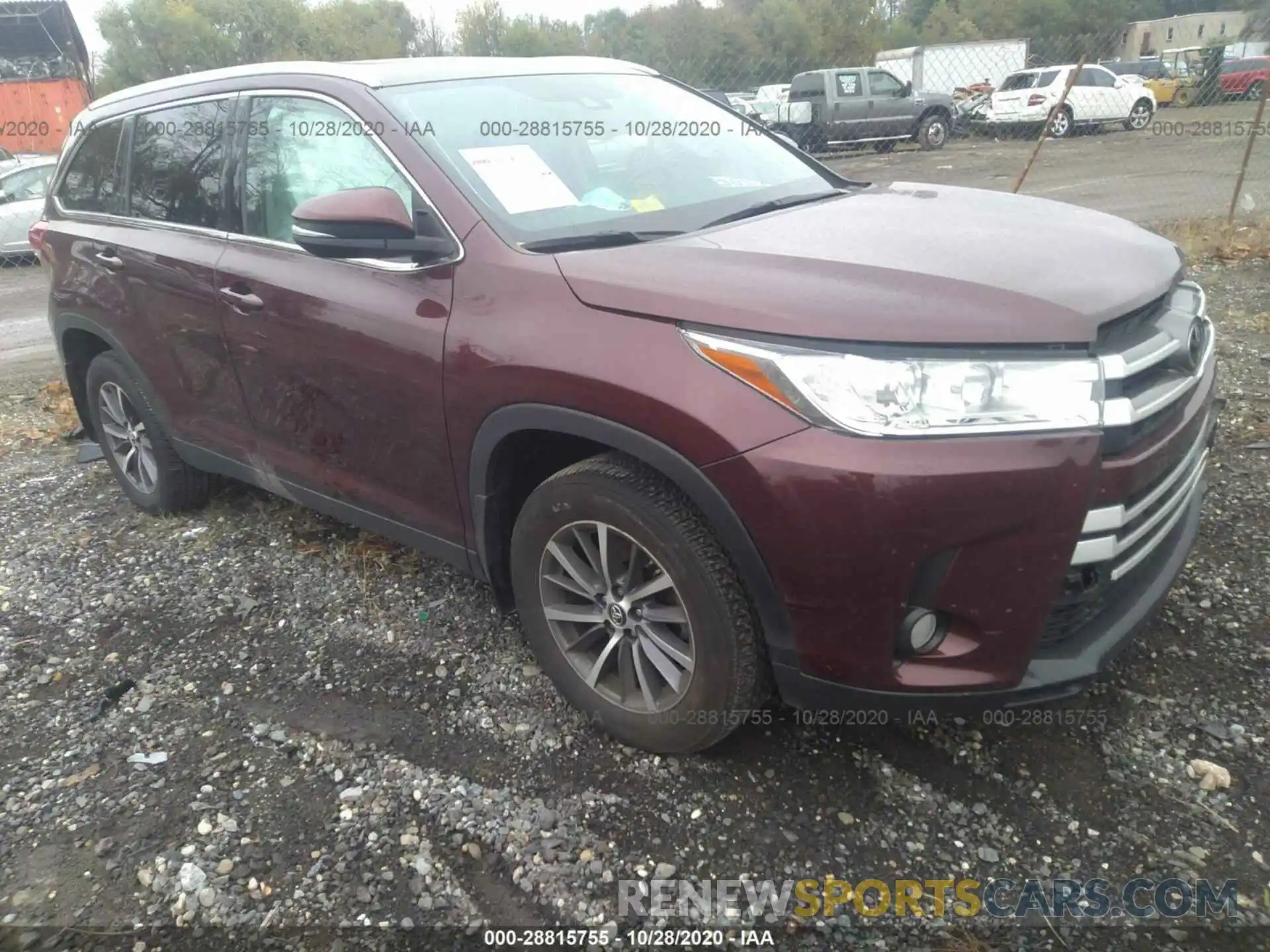 1 Photograph of a damaged car 5TDJZRFH0KS980356 TOYOTA HIGHLANDER 2019