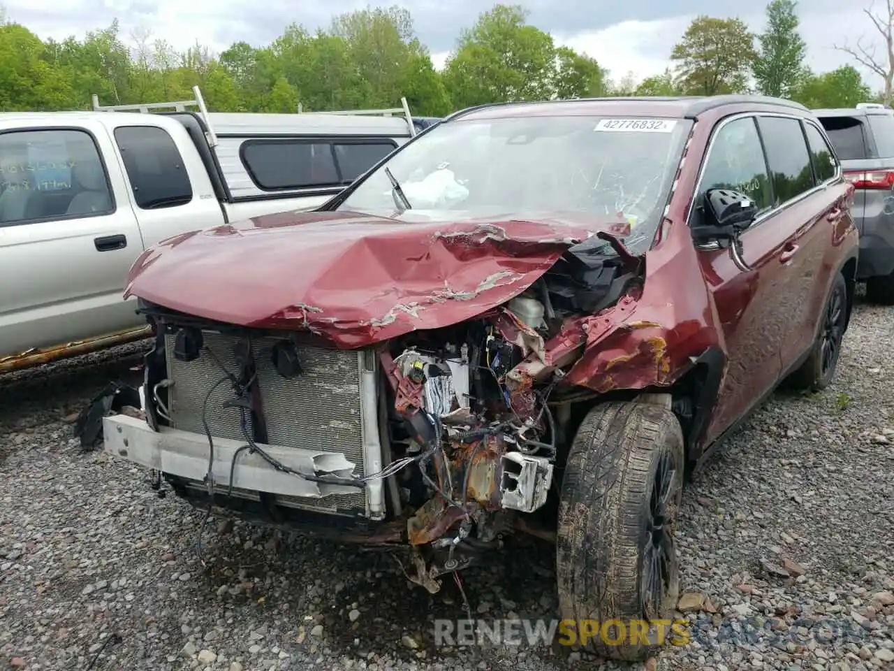 2 Photograph of a damaged car 5TDJZRFH3KS574409 TOYOTA HIGHLANDER 2019