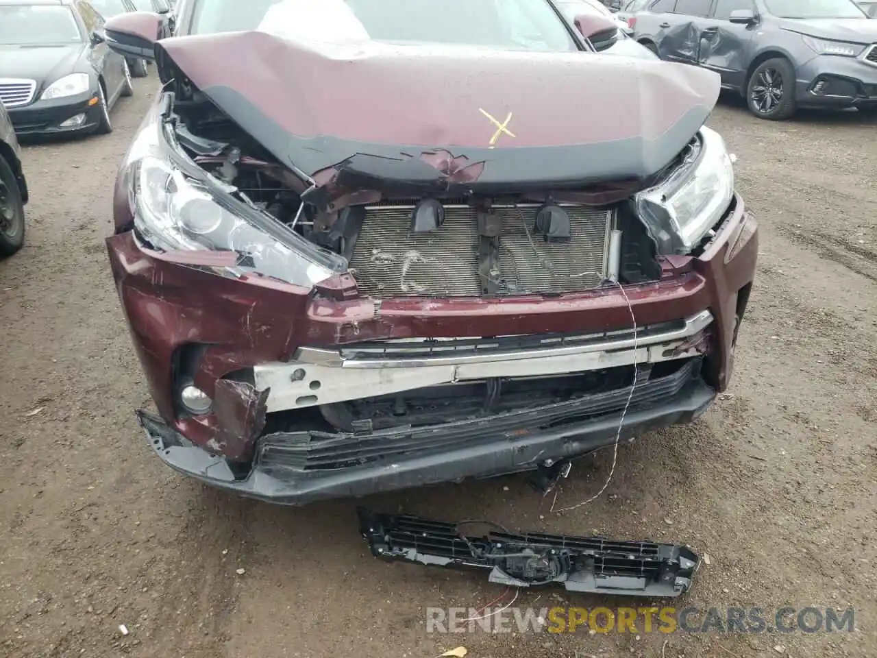 9 Photograph of a damaged car 5TDJZRFH8KS971680 TOYOTA HIGHLANDER 2019