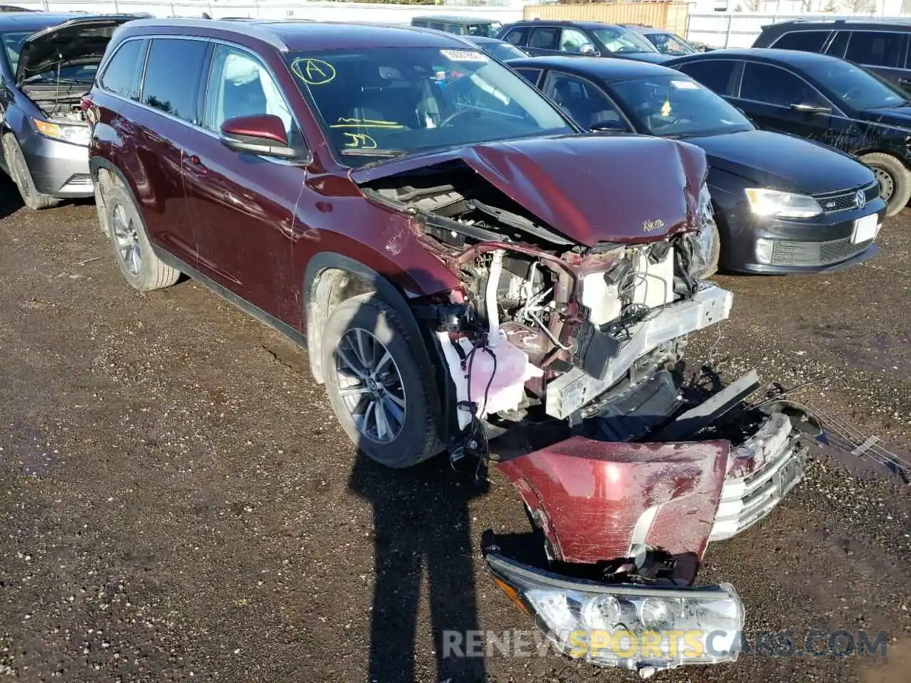 1 Photograph of a damaged car 5TDJZRFH9KS979321 TOYOTA HIGHLANDER 2019