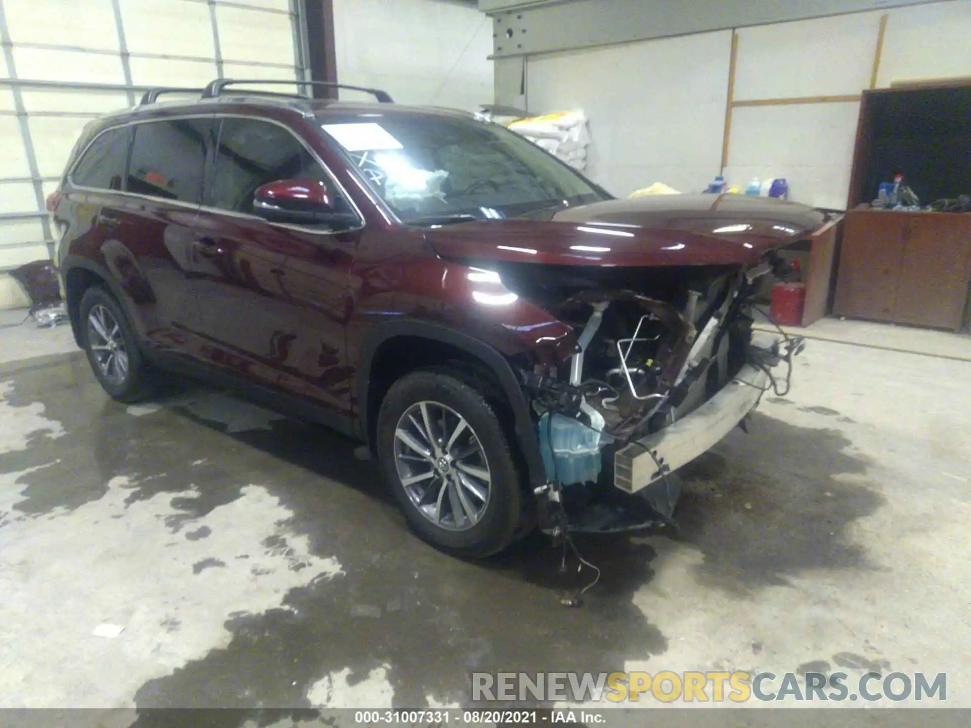 1 Photograph of a damaged car 5TDJZRFH9KS980534 TOYOTA HIGHLANDER 2019