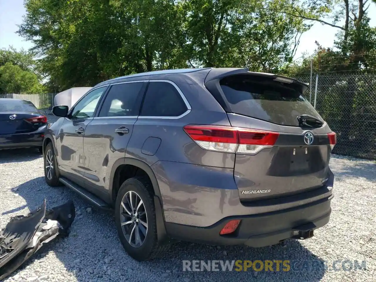 3 Photograph of a damaged car 5TDJZRFHXKS610709 TOYOTA HIGHLANDER 2019