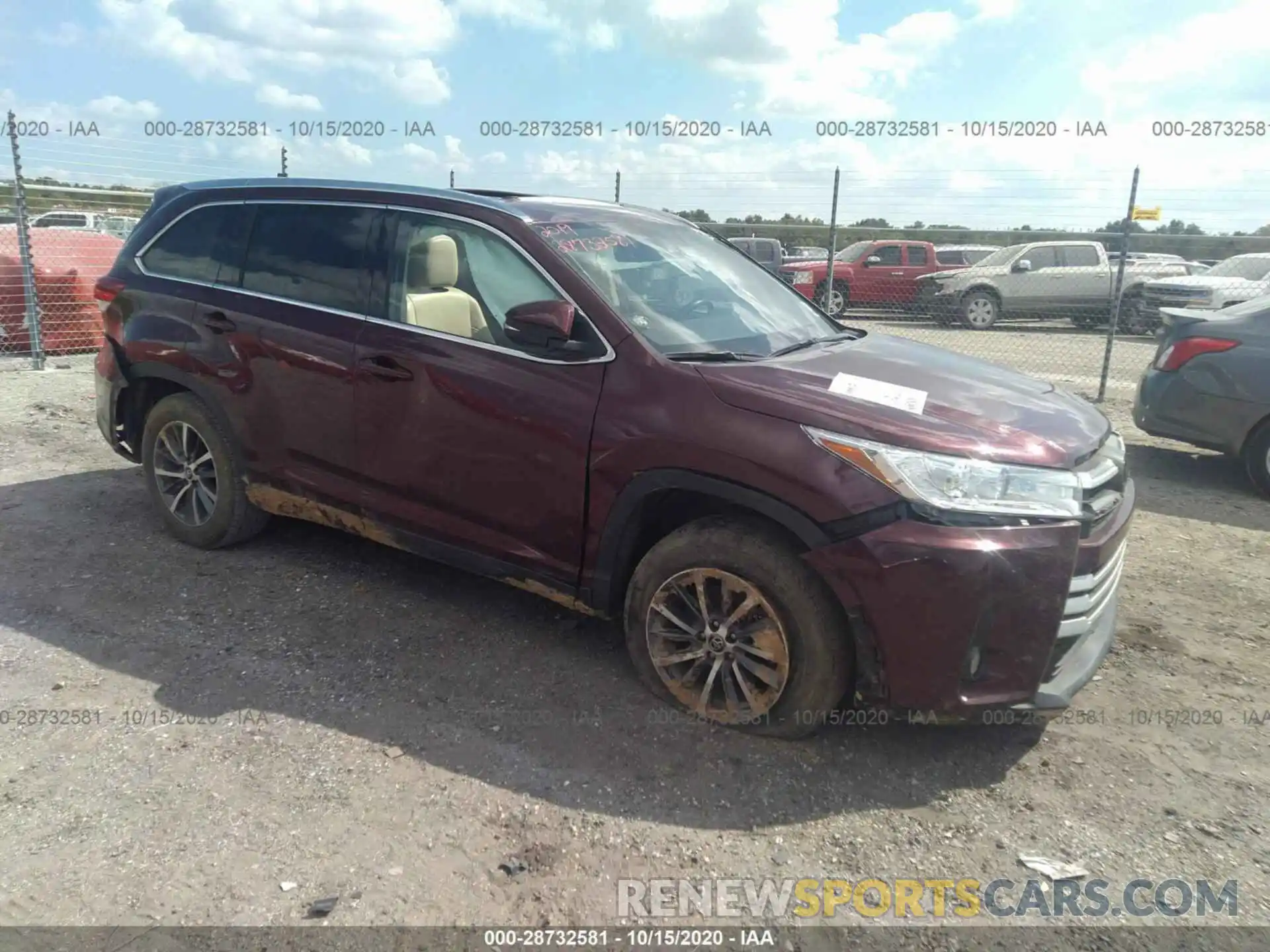 1 Photograph of a damaged car 5TDKZRFH2KS302843 TOYOTA HIGHLANDER 2019