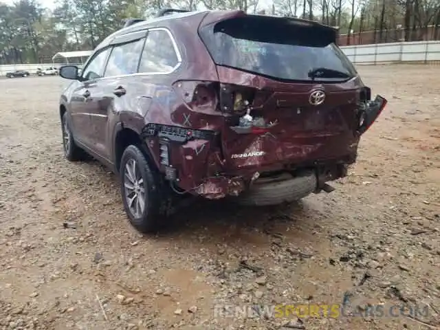 3 Photograph of a damaged car 5TDKZRFH2KS336846 TOYOTA HIGHLANDER 2019