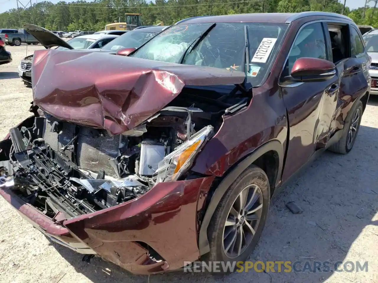 2 Photograph of a damaged car 5TDKZRFH3KS310160 TOYOTA HIGHLANDER 2019