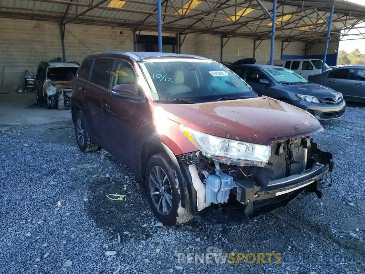 1 Photograph of a damaged car 5TDKZRFH5KS292132 TOYOTA HIGHLANDER 2019