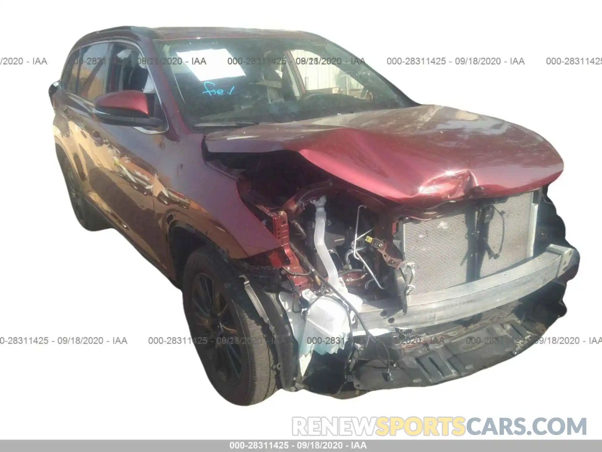 1 Photograph of a damaged car 5TDKZRFH7KS571422 TOYOTA HIGHLANDER 2019